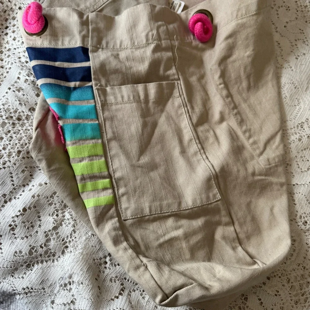 Old Navy Canvas Beach Tote Bag Striped‎ Heart Pink Rope Handles One Size shop